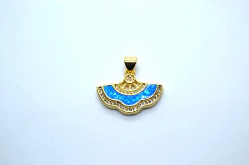 Blue hand fan-Gold plated