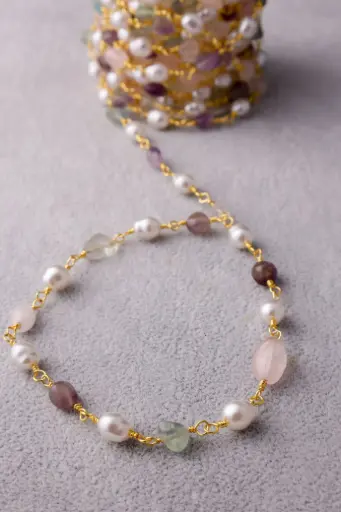 Pearl/Purple stones chain -stainless steel